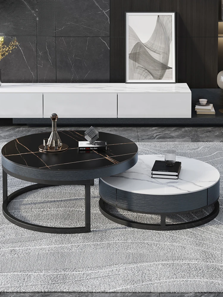 Nordic Stone Plate Coffee Table Modern Small Apartment Light Luxury TV Cabinet Unit Tempered Glass Coffee Table