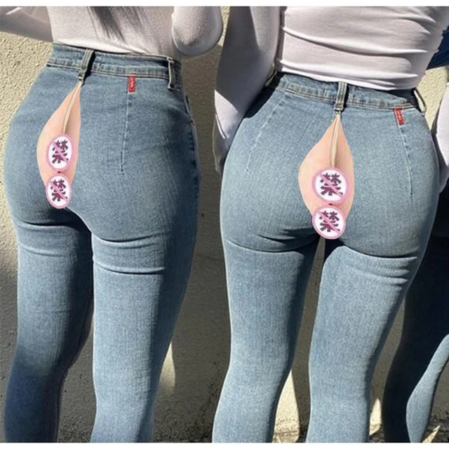 High Waist Jeans Women Invisible Open Seat Pants Outdoor Sex  