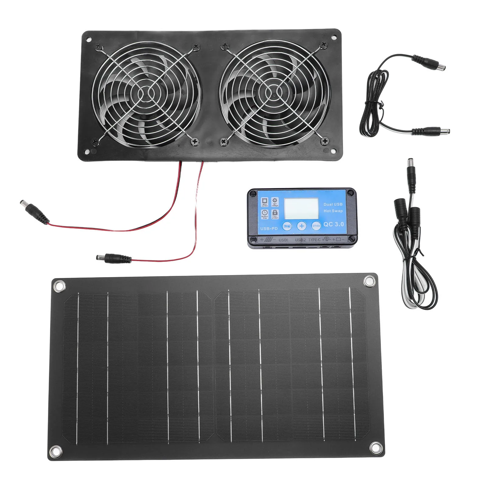 

Professional 6 Inch Double Exhaust Fans 20W Solar Panel Powered Ventilation Fan with Timing Controller for Greenhouse Garage