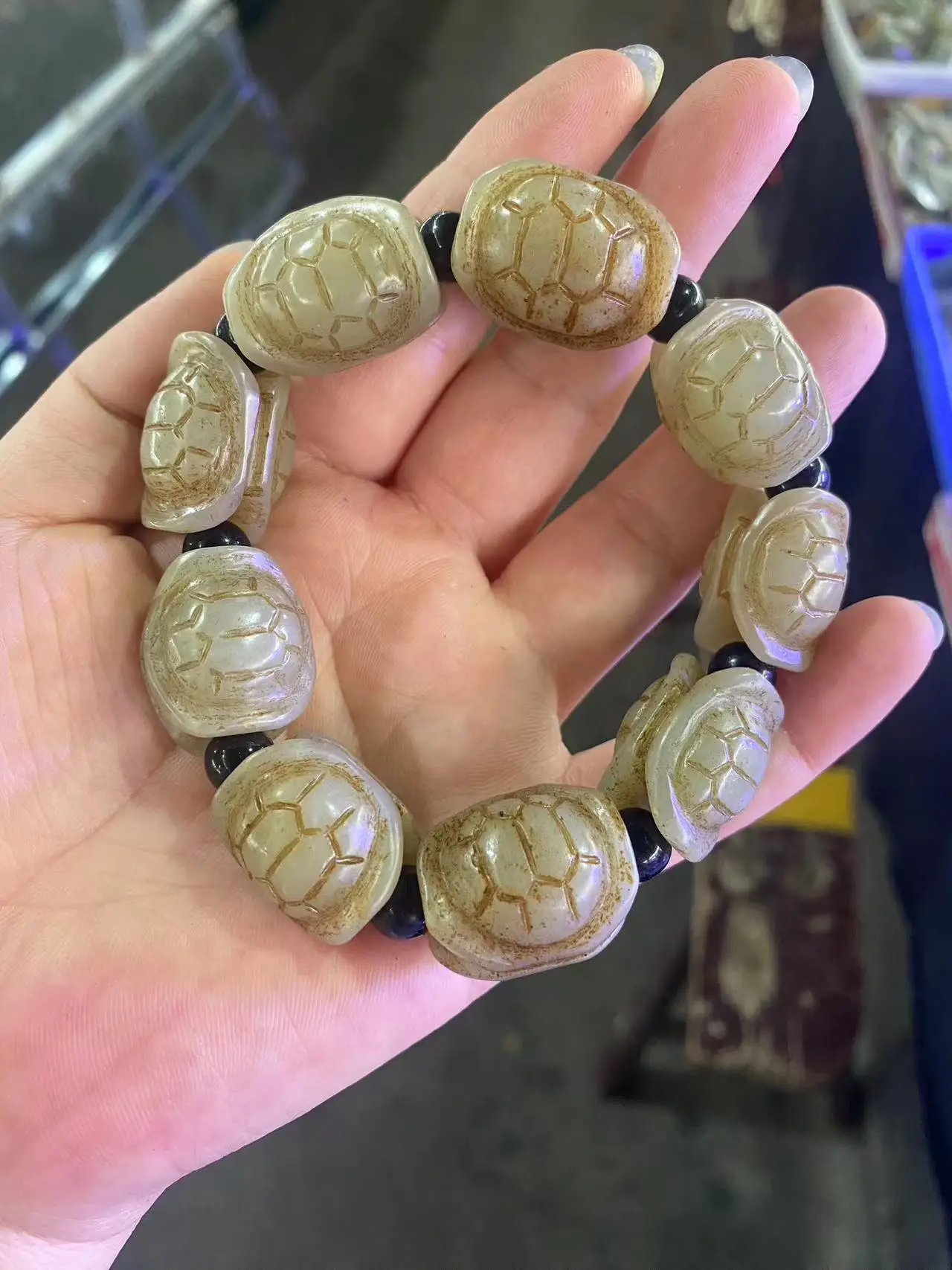 

Hetian Jade hand carving Double sided turtle Bead Bracelet Natural Nephrite Bracelet jade wealth jewelry bracelets With certific