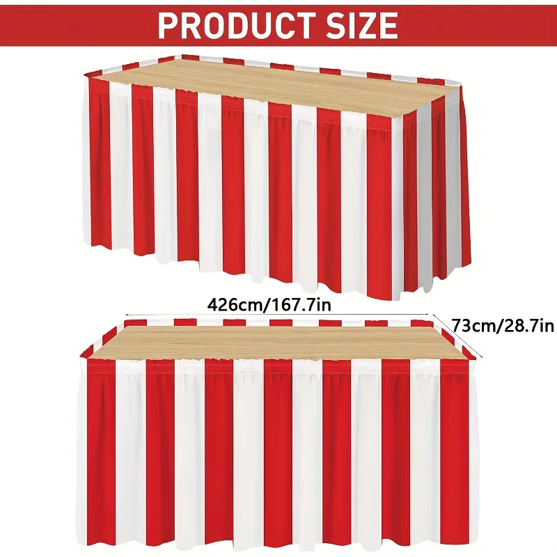 Red and white striped tablecloth. Circus-themed party supplies. Carnival. Suitable for carnivals.xzj