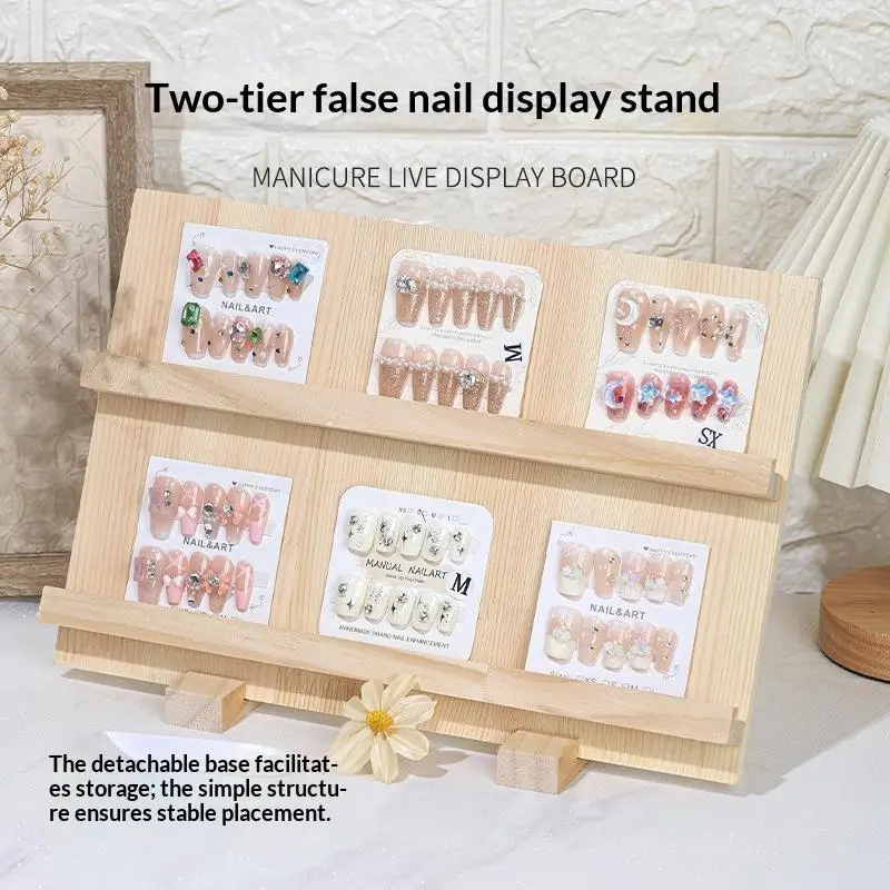 Wood Earrings Bangle Nail Display Stand 3/4/5 Layers Solid Counter Jewelry Stand With Base Fake Nail Tip Cardboard Earring Stud