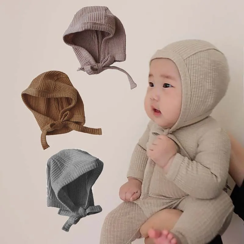 2024 Autumn Baby Hat Solid Color Soft Cotton Infant Bonnet Caps For Girls Boys Headband Kids Beanie Cap