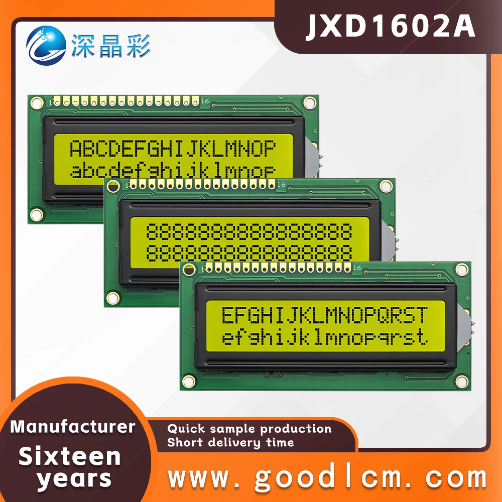 Manufacturer's LCD screen JXD1602A STN Yellow Positive 16X2 character screen high standard industrial LCM display module