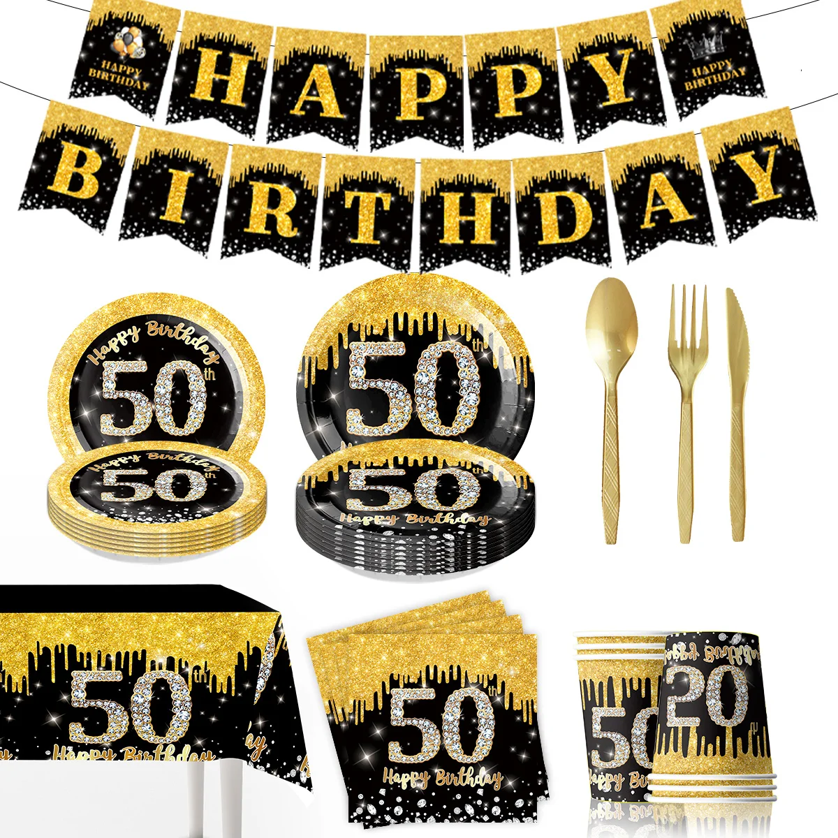 

Party Decorations Plates Toppers for Paper Cup, Disposable Tableware, Party Decorations, Baby Supples, Black and Gold, 50, New