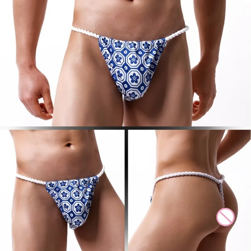 Japanese Style Printing Christmas Thongs Mens Sexy Underwear Low Waist String Femme Sexy T-Back Panties Erotic Hombre Трусы