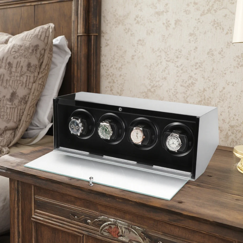 High-end 4-Slot Automatic Mechanical Watch Winder Eco-friendly Lacquered Vertical Winding Crystal/Glass Boxes OEM/ODM