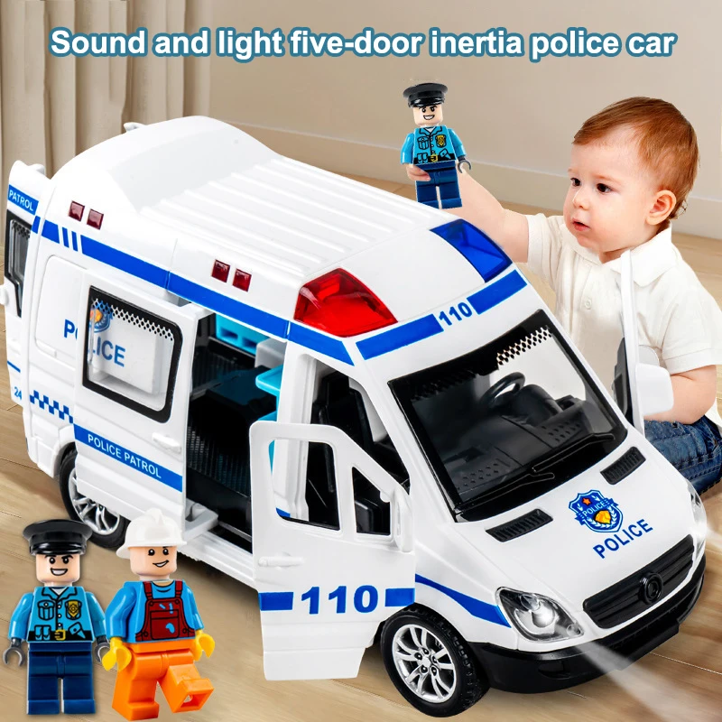 1PCS Mini Car Diecast Ambulance Fire-Truck Policecar Model Sound And Light Vehicle Simulation Collection Gifts Kid Toys Ornament