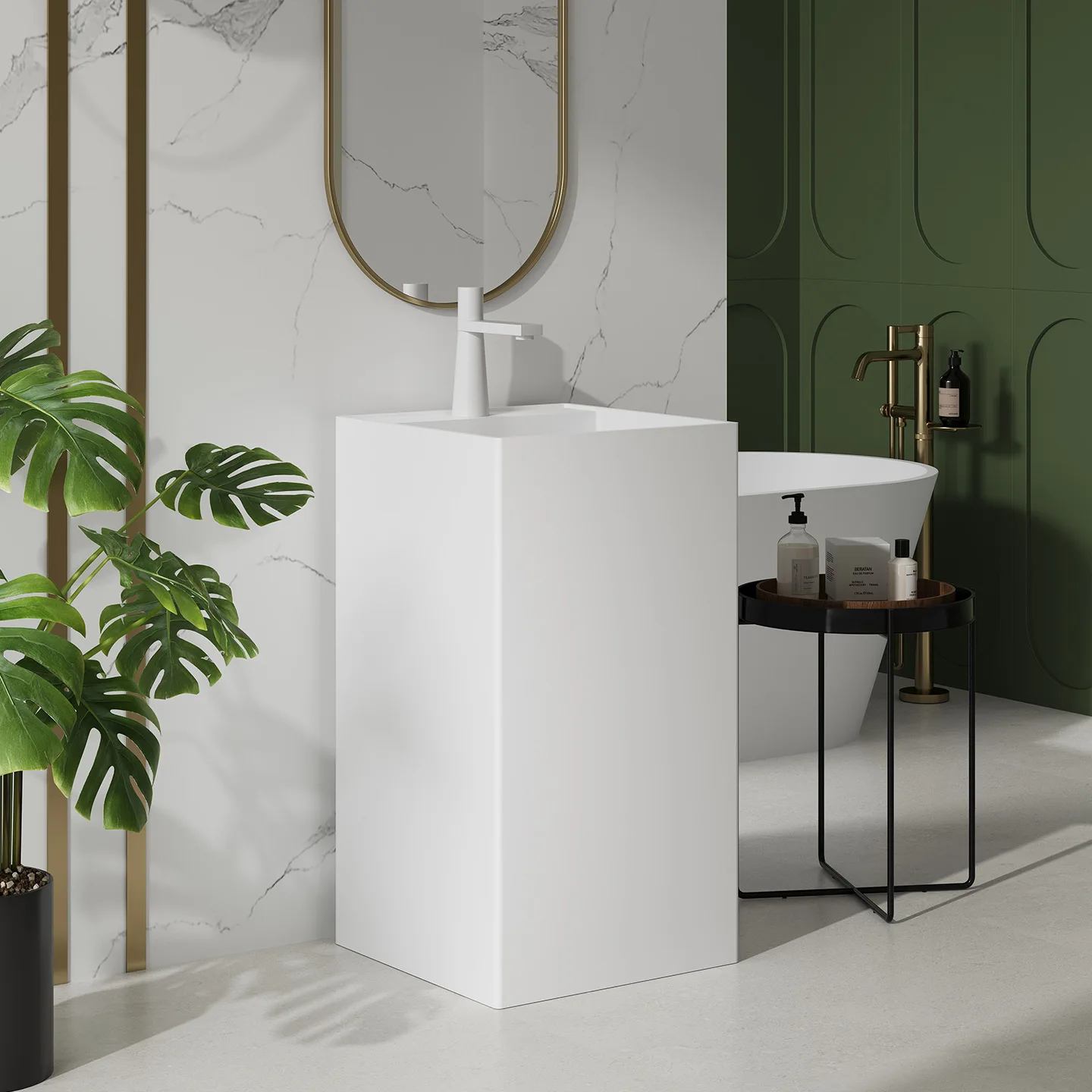 One-piece square artificial stone wash basin with faucet hole Column basin Household B & B Hotel Source Factory