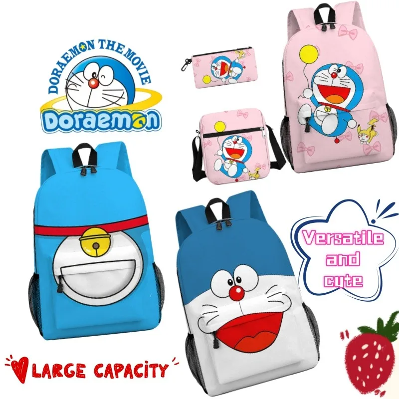New Doraemon High-value Creative Three-piece Set Cartoon Cute Simple Student Shoulder Bag All-match Crossbody Bag Pencil Bag