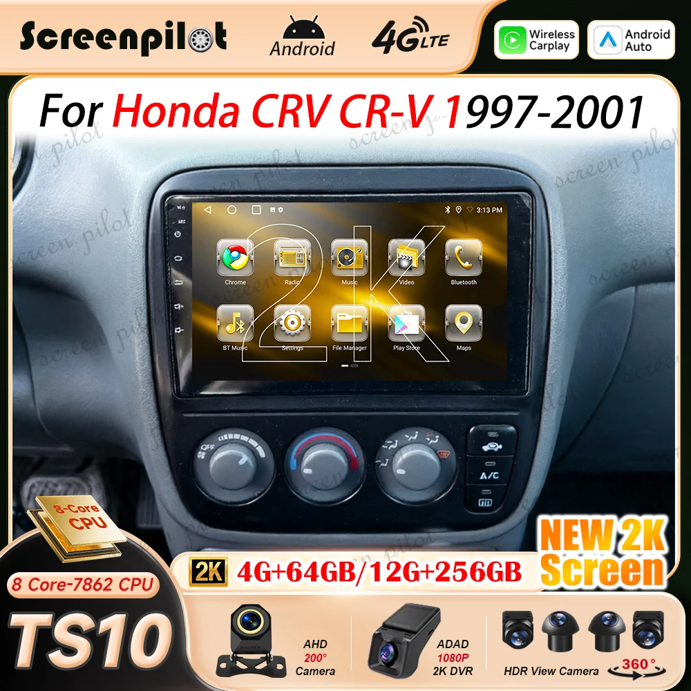 Android16 Car Radio Stereo For Honda CRV CR-V 1997 1998 1999 2000 2001 2K QLED Multimidia Player GPS Carplay Android Auto 8 Core