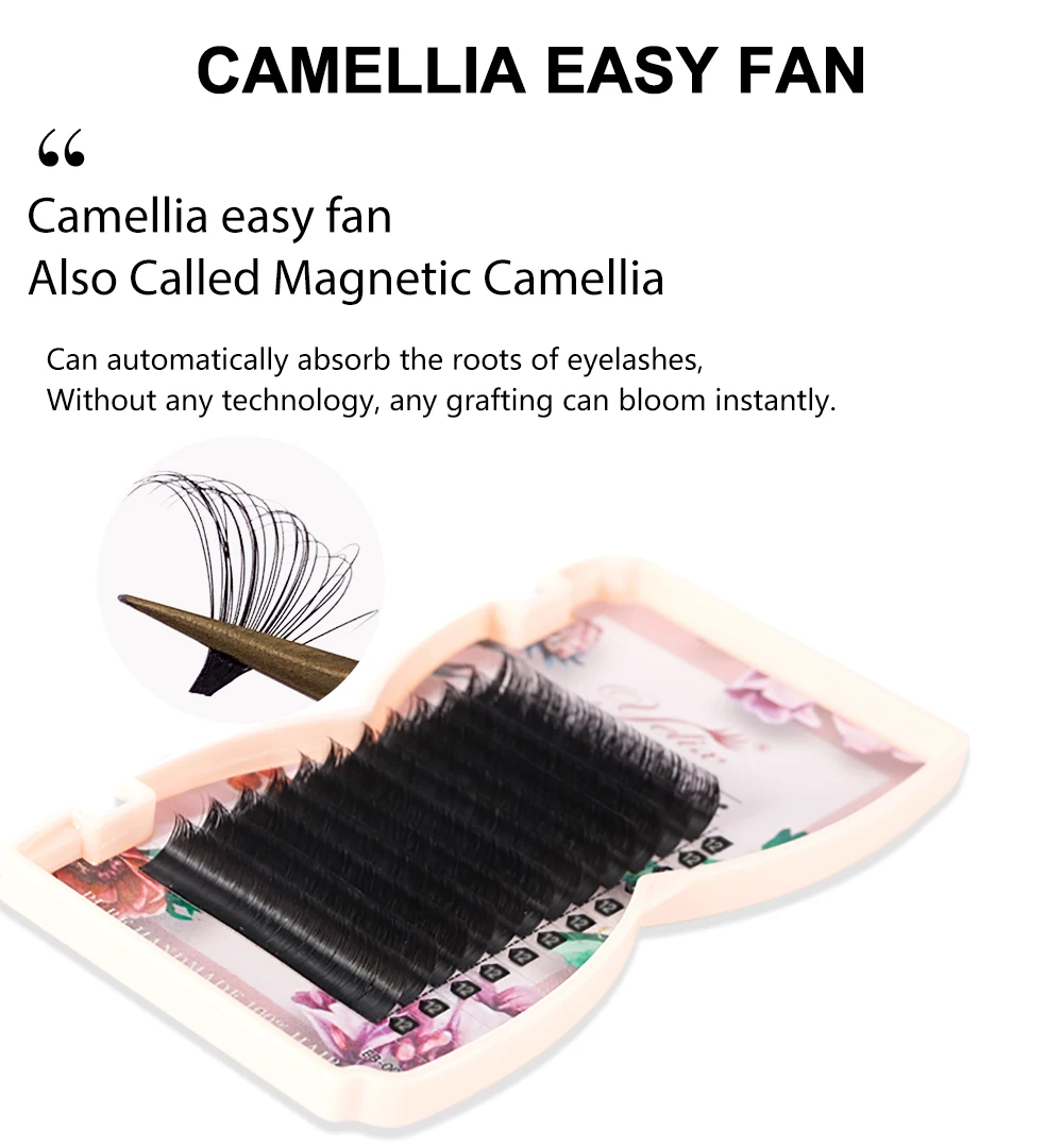 Yelix Easy Fan Camellia Mega Volume Wimpernverlängerungen 1s Bloom Einzelwimpern C D L LC Curl Gemischte Längen Natürliche Salon-Wimpern – Detail 4