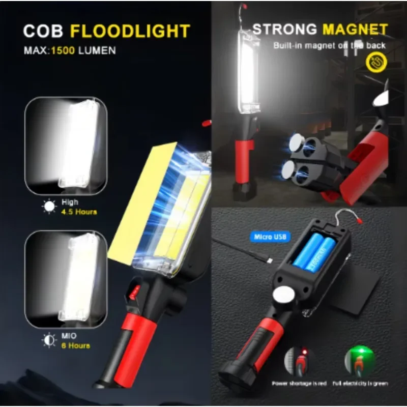 AliExpress Collection 1pcs USB Rechargeable COB Work Light Portable LED Flashlight 18650 Adjustable 2Mode Waterproof Magnet