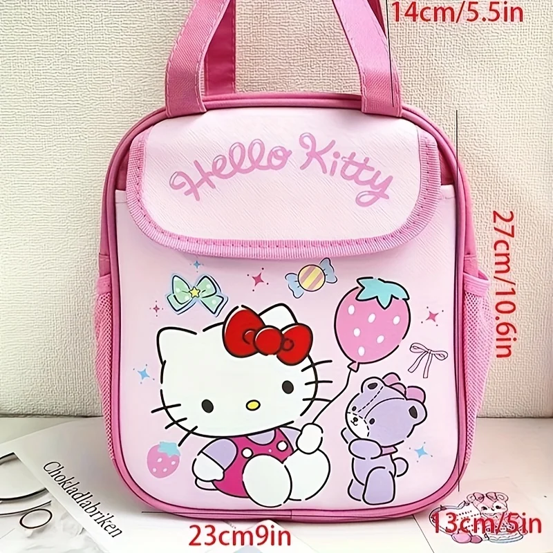 Sanrio Insulated Lunch Bag Hello Kitty Kuromi Cinnamoroll Printed Canvas Bento Bag Reusable Zipper Closure Handy Bag Kid Gifts