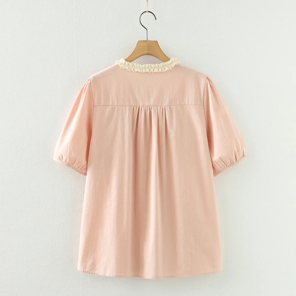 Summer Sweet Mori Girl Ruffles O-Neck Cotton Shirt Women Korean Fashion Kawaii Cute Short Sleeve Single Breasted Blouse Tops