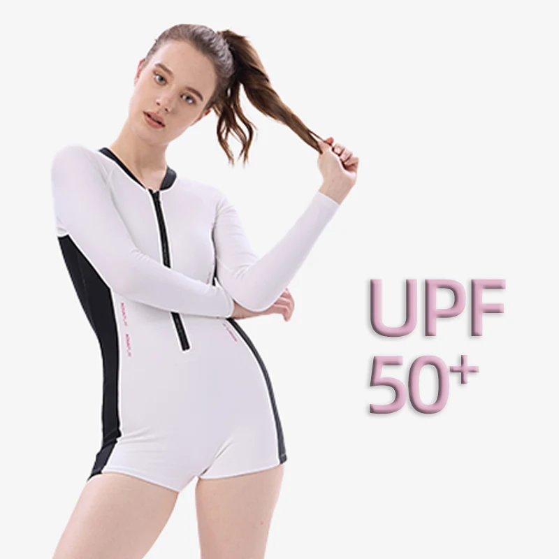 

AquaPlay White Premium Women Beach Swimsuit Quick Drying Comfort UPF50+ Fashion Long Sleeve Inclusive Surf Suit