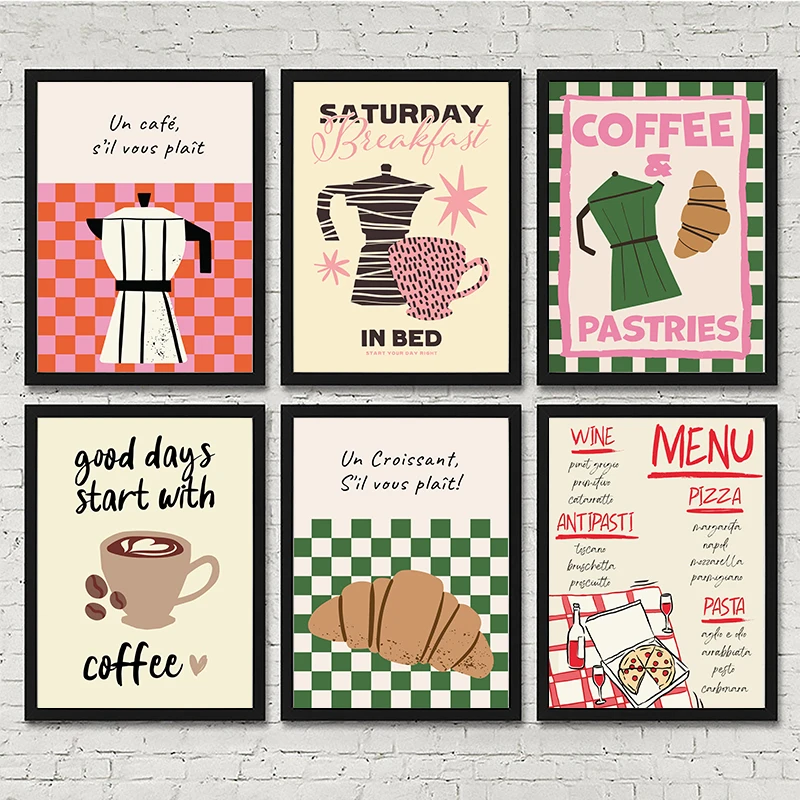 Funny Retro Kitchen Print Bread Donut Coffee Poster Wall Art Diamond Painting Diner Room Decor Picture No Frame