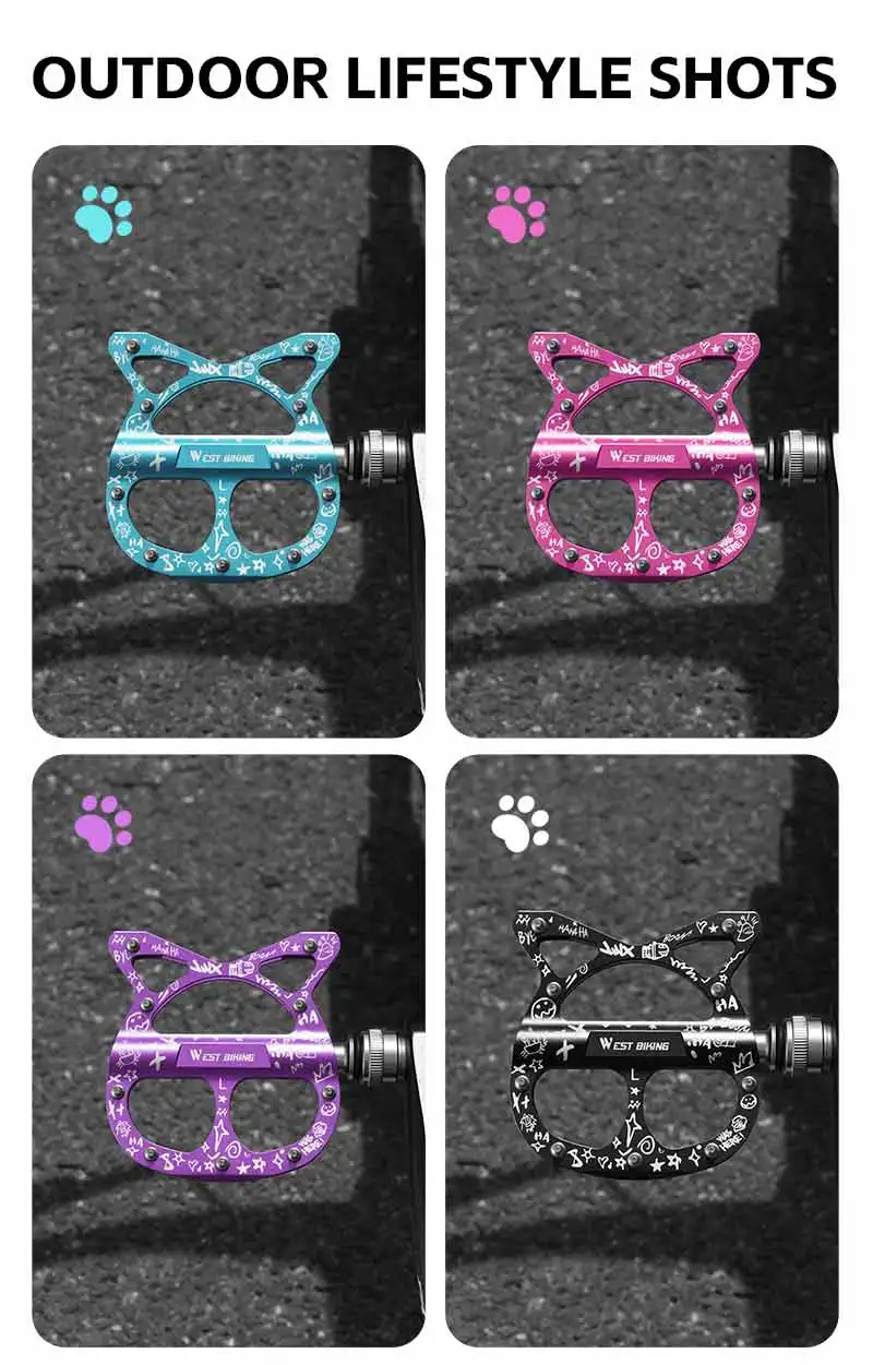 WEST BIKING Schnellspannpedale für Falträder, Katzenform, Aluminiumlegierung, rutschfeste Pedale, Fahrradzubehör für Frauen und Mädchen – Detail 22