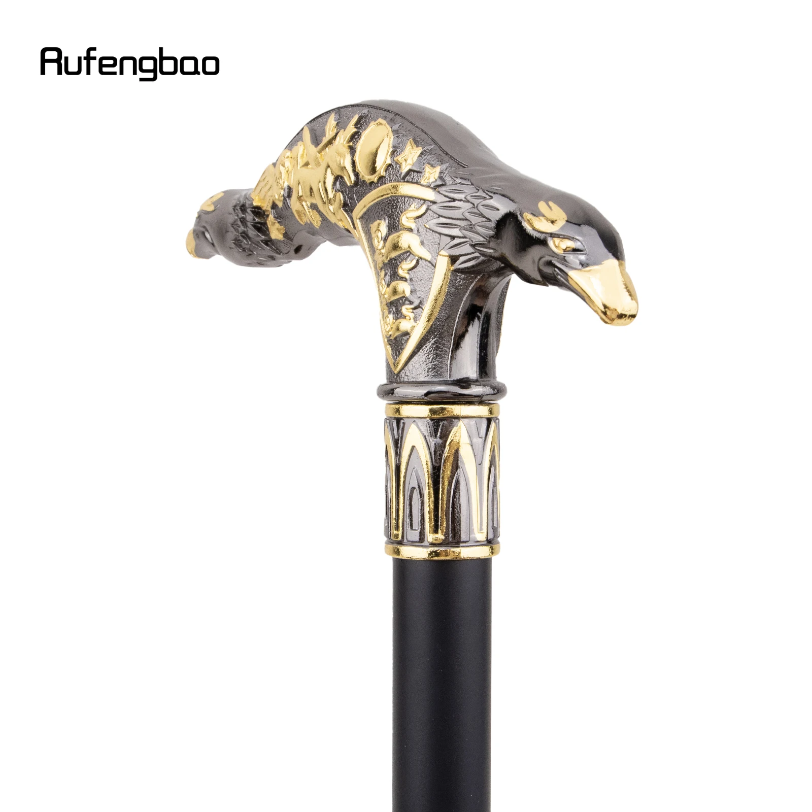 Golden Black Eagle Head Walking Stick Fashion Cane Plate Cosplay Crosier Stick 93cm Performance Stage Cane view 5
