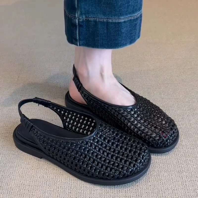 

Сетчатые сандалии с полым носком для женщин, летняя одежда, новый стиль, с ремешками сзади и мягкой подошвой для пляжной римской обуви