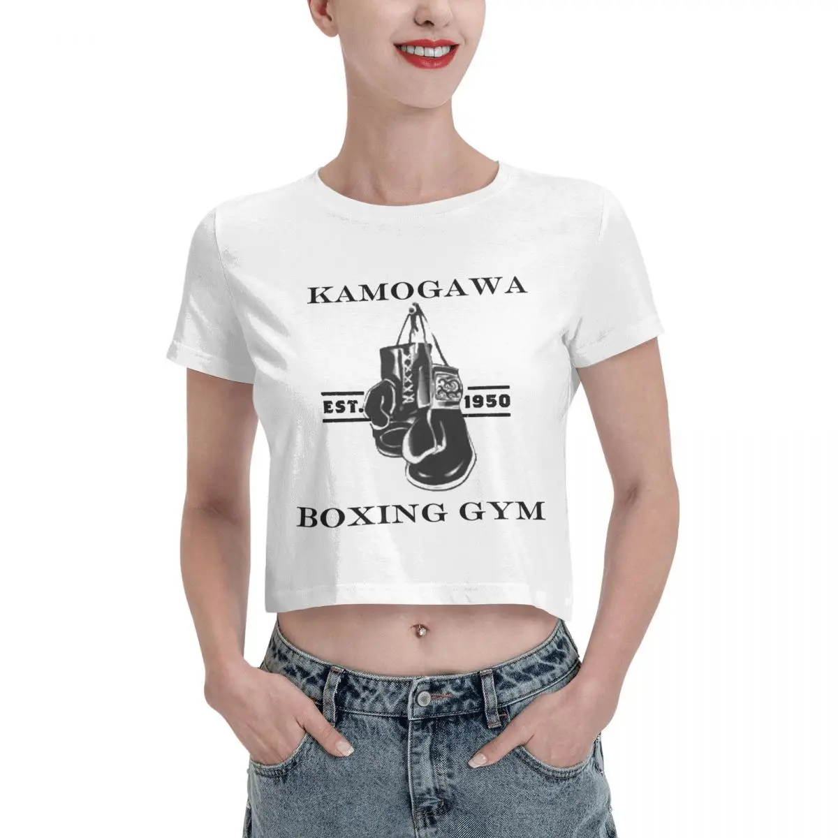 

Hot Anime Hajime No Ippo Manga Kamagowa Boxing Gym Tshirt Cartoon Graphic Tees Female Crop Top,Leak navel T-shirt