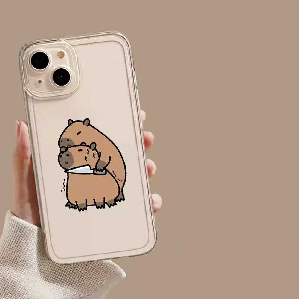 Cute Animal Capybara Phone Case for iPhone 15 14 13 12 11 Pro Max Mini X XS XR SE 7 8 Plus Shockproof Transparent Shell Fundas