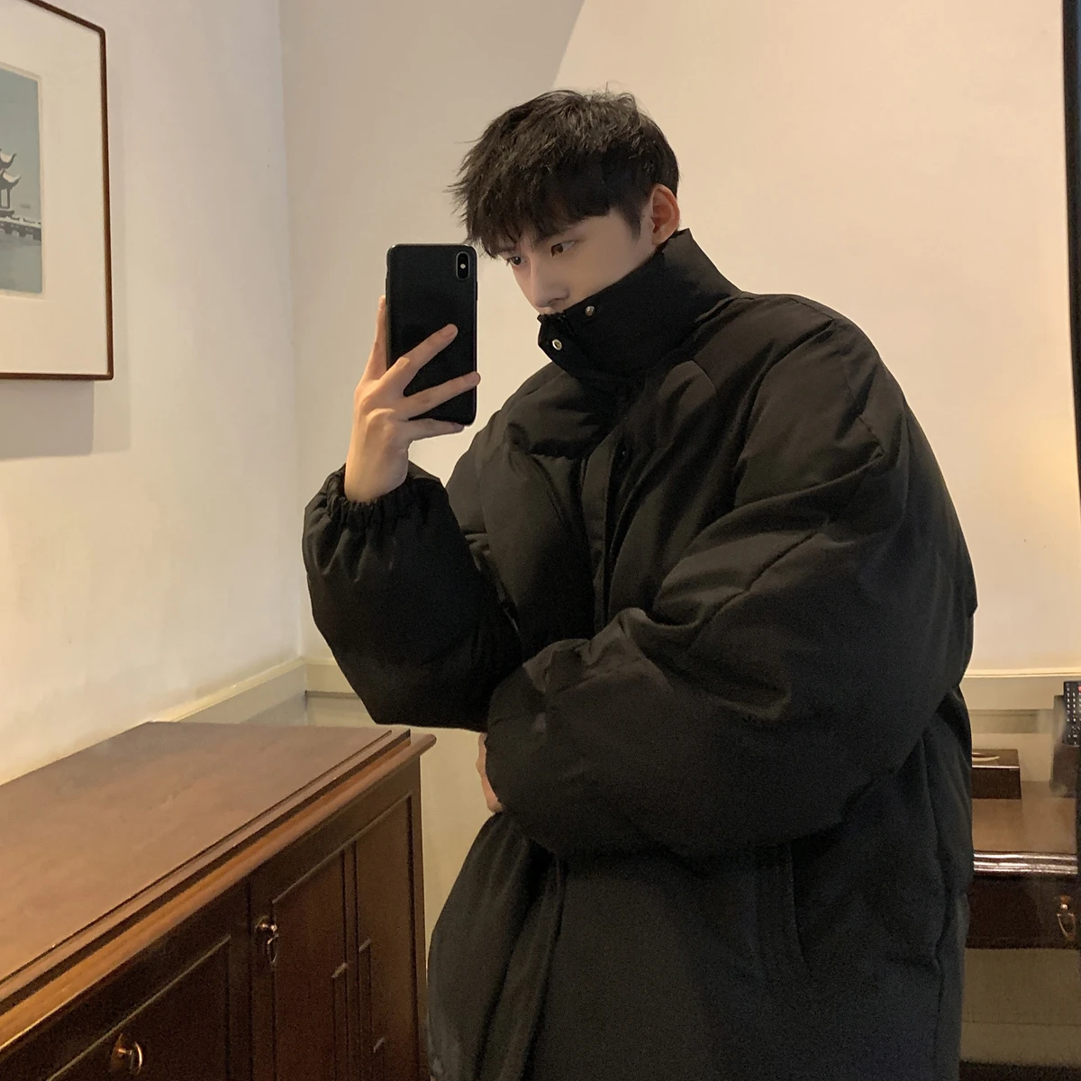 

Men's Winter Thiened Warm Cotton Jaet Lightweight down Cotton Coat Bread Sle Stand Collar Cotton Padded Youth Casual Wear