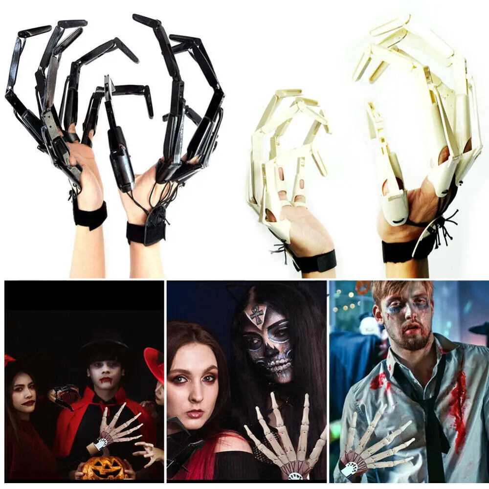 

2Pcs Halloween Decor Articulated Fingers Flexible Joint Finger Halloween Party Cosplay Costume Props Horror Ghost Claw Gloves