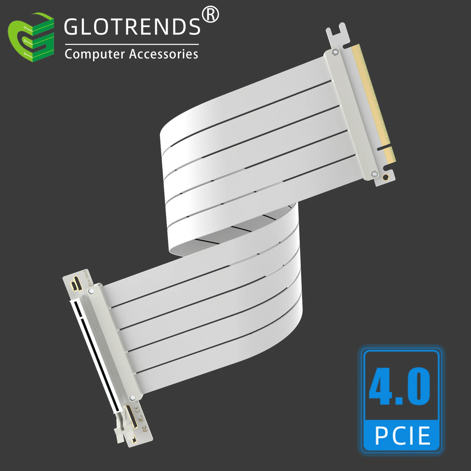 PCIE 4.0 Riser Cable, White Color, Compatible with GeForce RTX 40/30 Series and AMD Radeon RX7000/RX6000 Series
