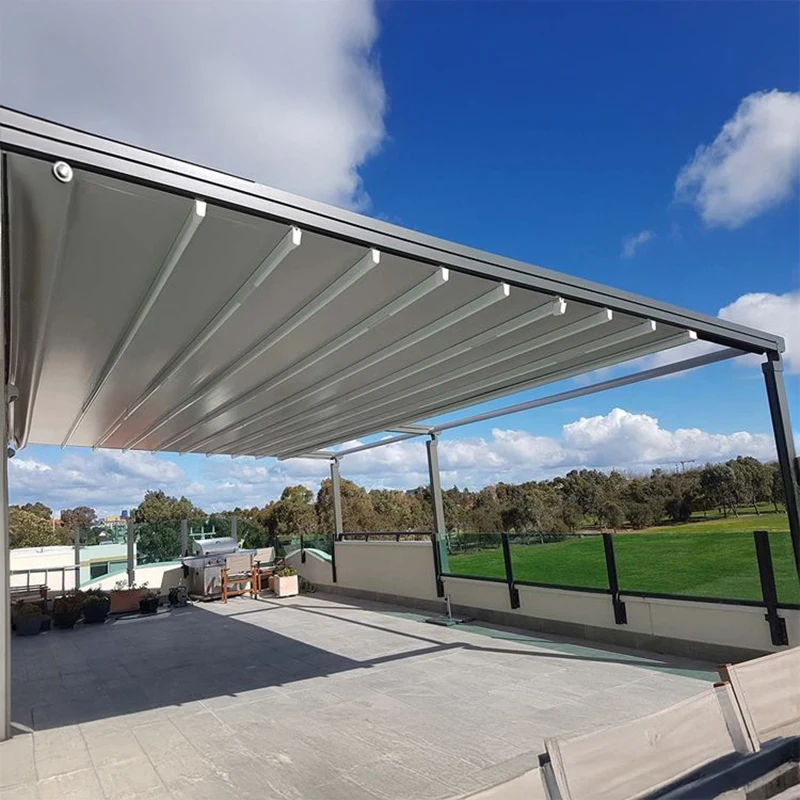 Electric Retractable Folding Canopy - Outdoor Courtyard Rain/Sun Shelter