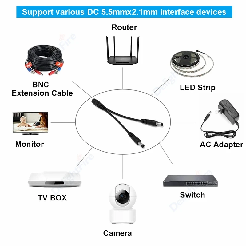 1 To 2/3/4/5/8 Way DC Power Splitter Cable 5.5mm 2.1mm Jack 5V 12V Power Adapter Connector Cord For LED Strip Lights CCTV Camera