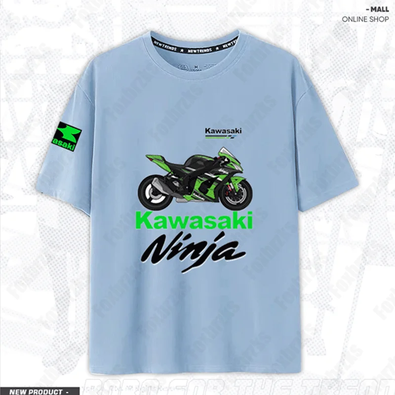 Camiseta azul Kawasaki para hombre, camisa informal de equipo de carreras con dibujo de garra de demonio, Tops deportivos de gran tamaño, ropa de calle transpirable, 2024