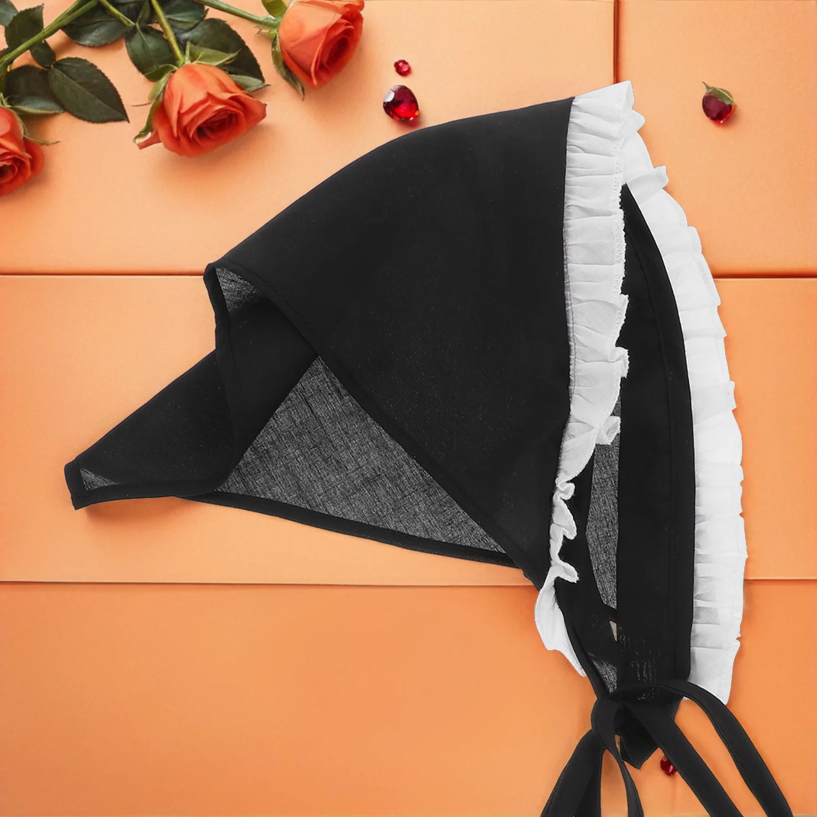 Pañuelo de encaje Triangular negro, banda de corbata ajustable, gorro de cocina, bufanda para el pelo de verano, sombrero de camarera de servicio de comida, encaje de moda