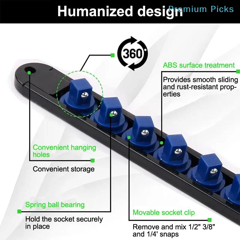 1/2 1/4 3/8 Socket Clip Rail Holder Socket Sliding Stand Sleeve Rail Rack Tool 360° Swivel Socket Organizer ABS Socket Organizer