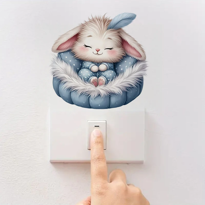 Cute Sleepy Bunny Sticker, Water-proof Home Wall Decal, Used for Wall, Bathroom, Cabinet, Door,Toilet, Car, Laptop