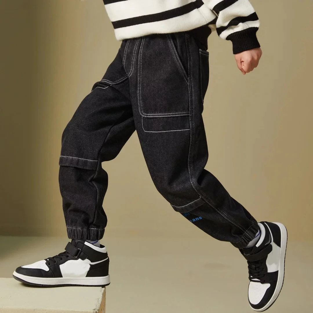 

Осенние джинсы для мальчиков, детские ковбойские штаны, детская повседневная джинсовая одежда, брюки, повседневные мягкие джинсы для маленьких мальчиков