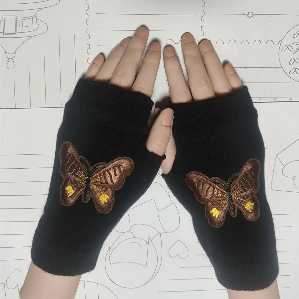 Knit Cotton Suitable For All Seasons Dance Gloves For Both Men and Women Elastic Fingerless Butterfly Black Knit Glovs