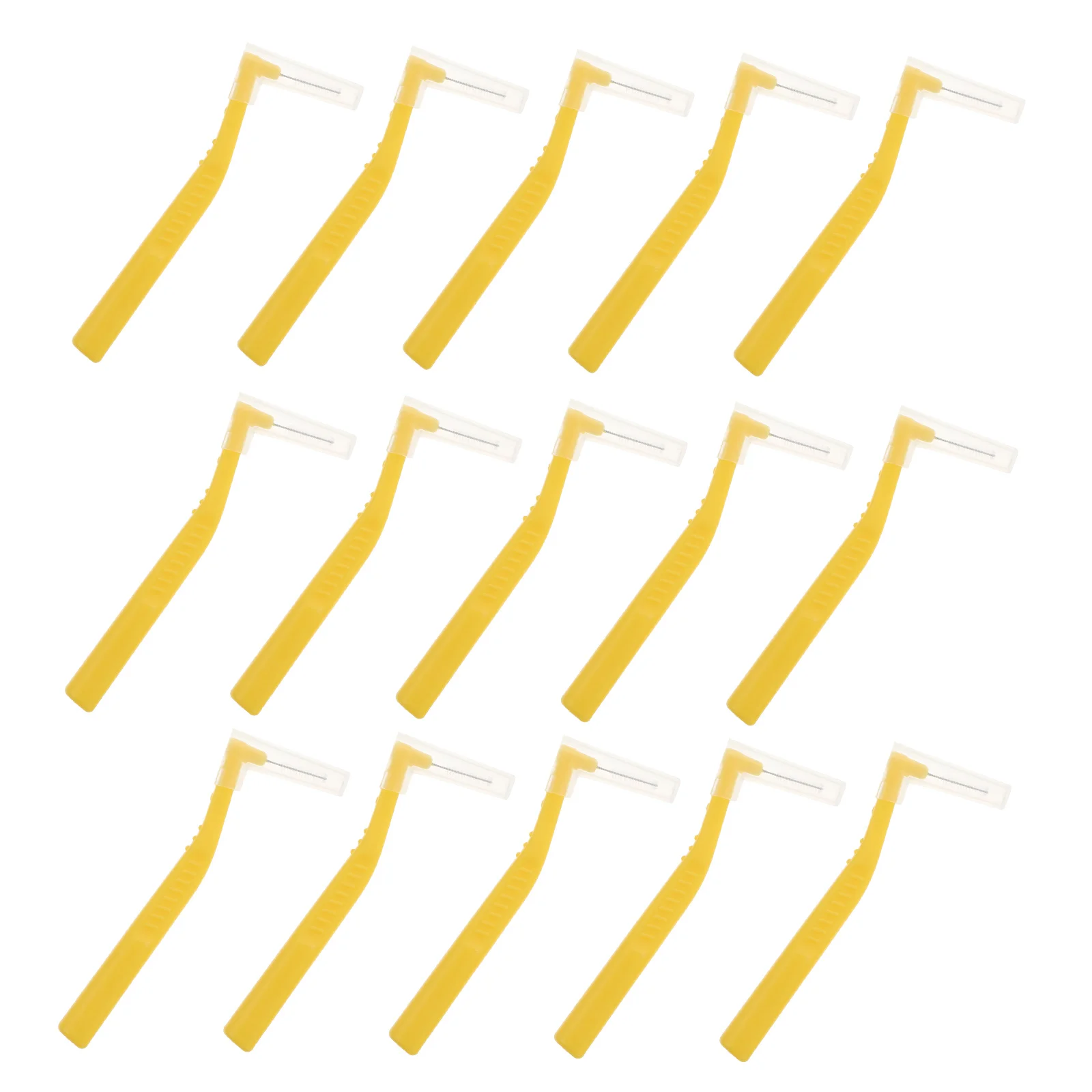 

15pcs Interdental Brushes 0 7mm Yellow L Shape Teeth Cleaning Tool Durable Oral Care Supplies Stainless Steel Wire Disposable