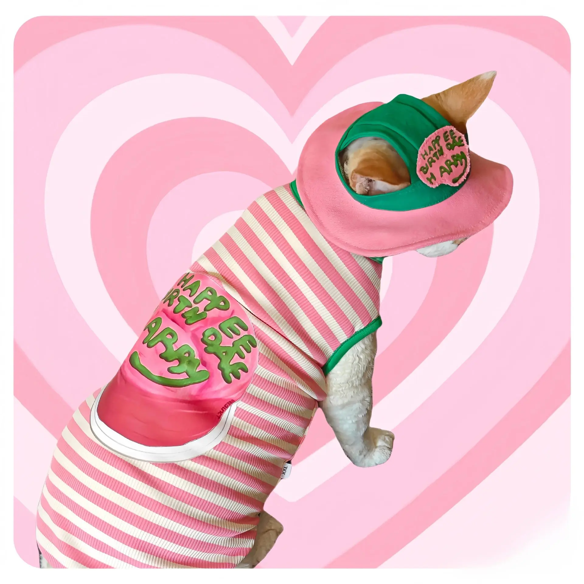 Camiseta de verano con rayas y dibujos cumpleaños para perros pequeños