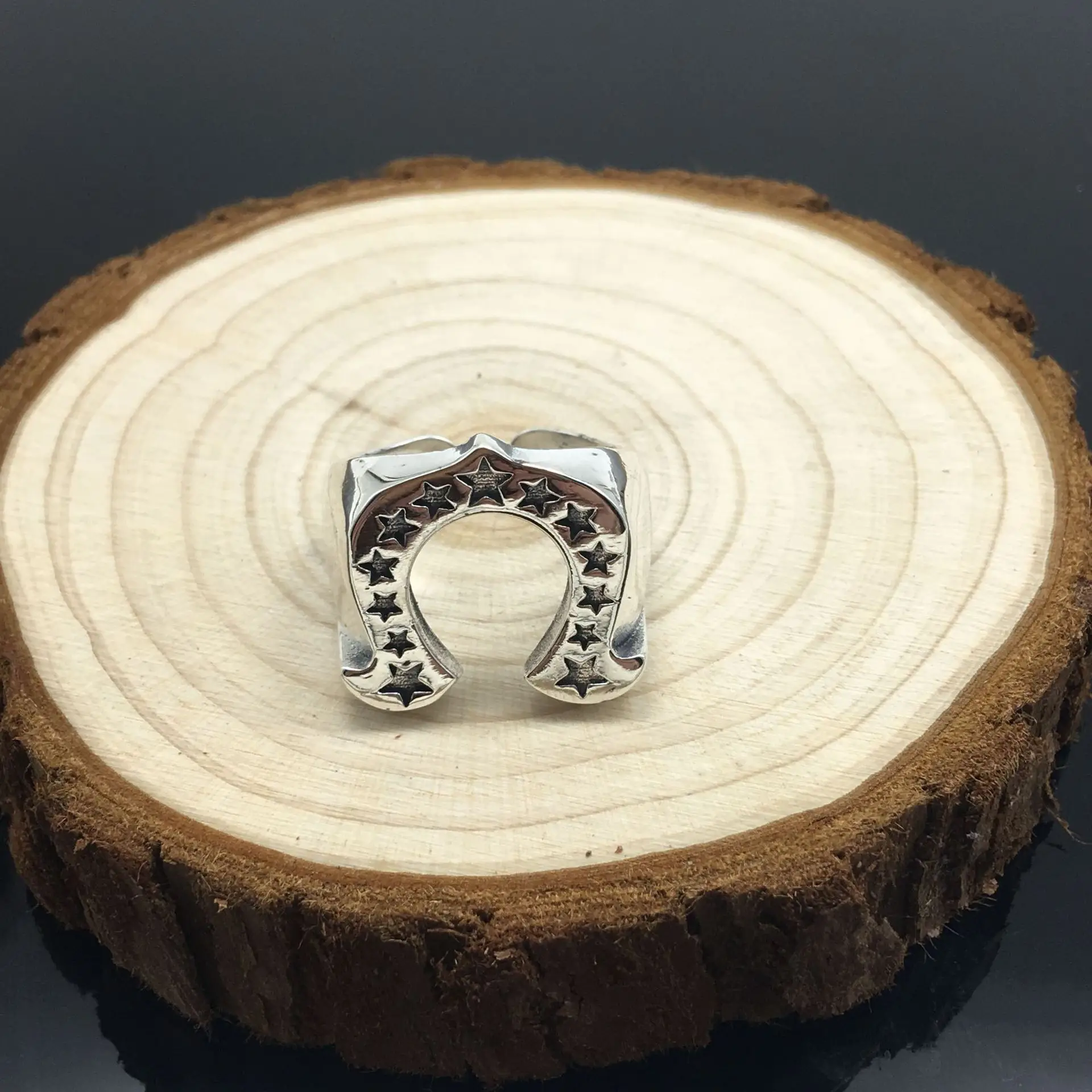 New S925 sterling silver ornament ring five-pointed star Korean style Dongda door decoration men's and women's fashion