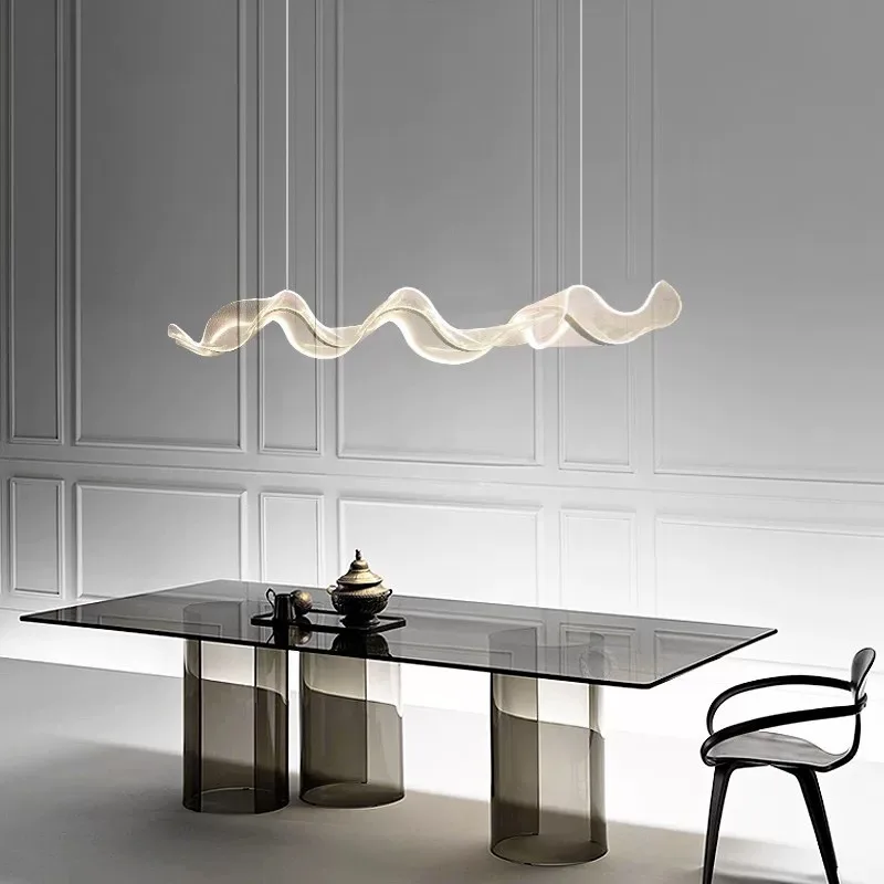 

Modern simple restaurant bar chandelier long strip one word wave art cashier front desk streamer creative designer lamp