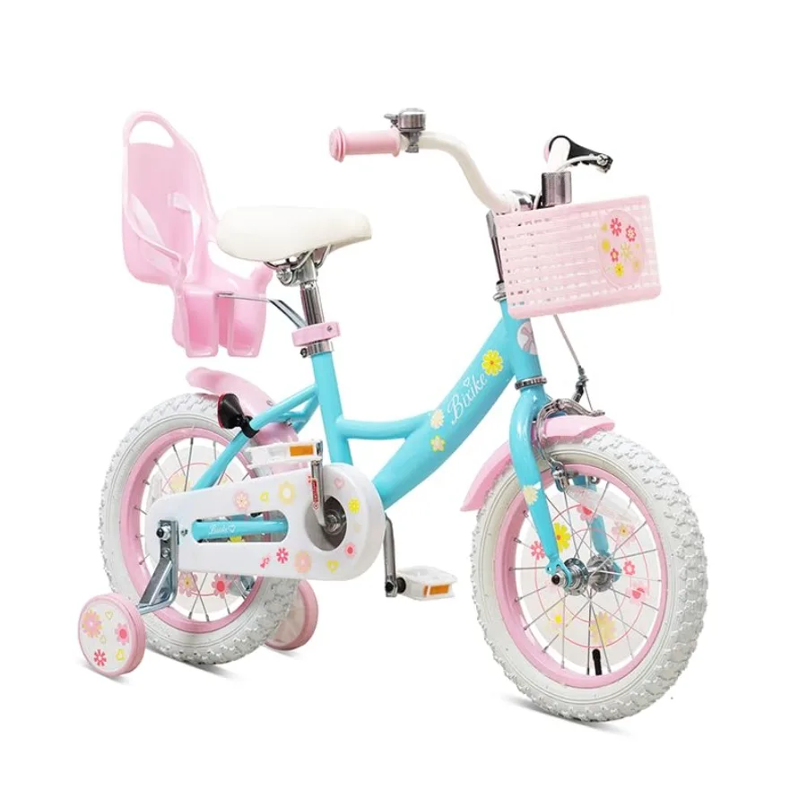 Princess Style Girls Bike with Basket for Toddlers and Aged 3-14 Years Old 12 14 16 18 Inch with Training Wheels Doll Seat 20 I