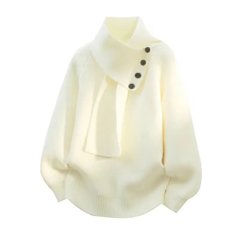 

Autumn and Winter Ins Lazy Style Thick Scarf Sweater Men's Trendy Loose Solid Color Base Knitted Sweater