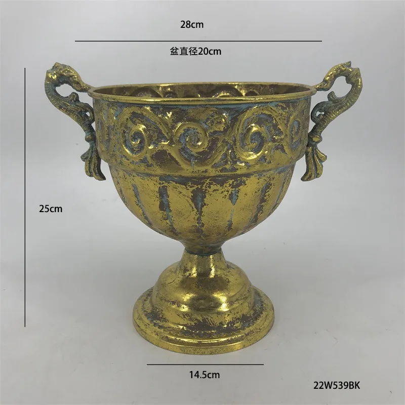 European Golden Retro Iron Vase Flower Arrangement Vessel Decoration Home Room Ornaments Wedding Banquet Table Accessories Items