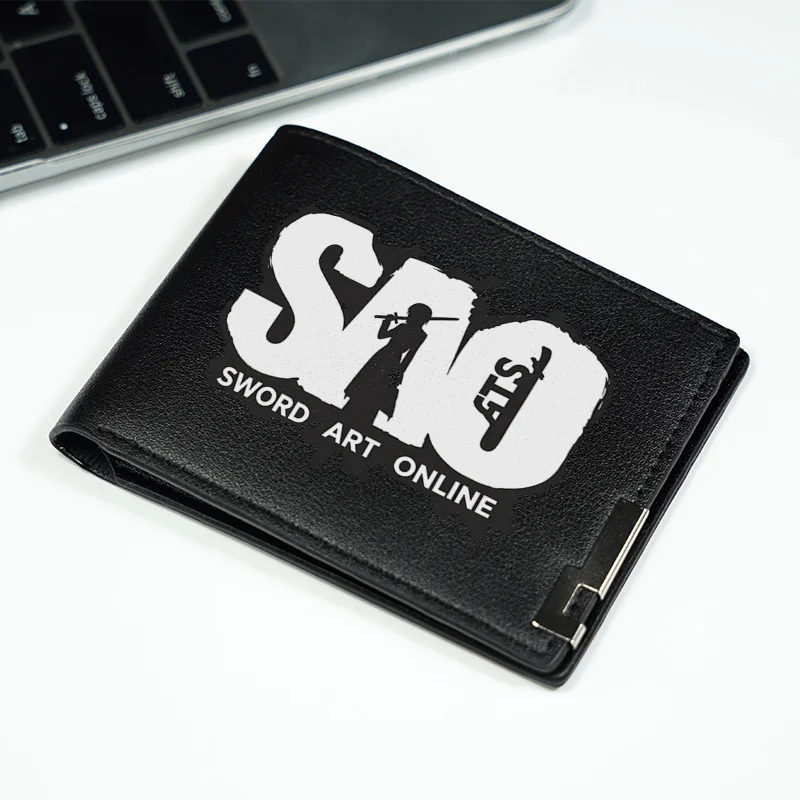Portfel męski ze skóry PU SWORD ART ONLINE, składany na pół, w stylu biznesowym, do codziennego użytku, lekki, wytrzymały, modny dodatek.
