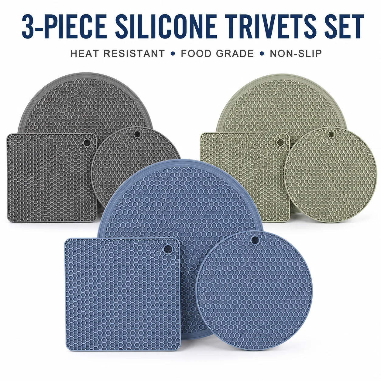 3Pcs Silicone Trivet Mat Set Heat Resistant Pot Holders Honeycomb Hot Pads For Kitchen Countertop Jar Opener Spoon Rest
