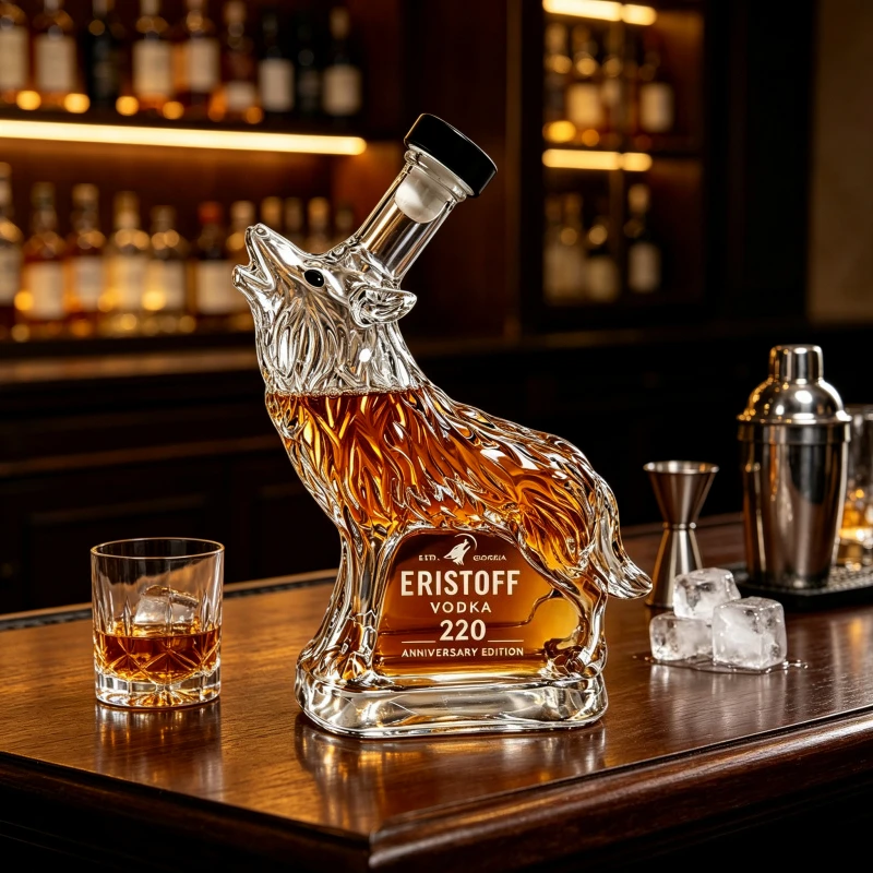 Creative Wolf‑Shaped Glass Decanter Clear Animal Wine Bottle for Liquor Whisky Vodka Home Bar Ornament Gift for Men