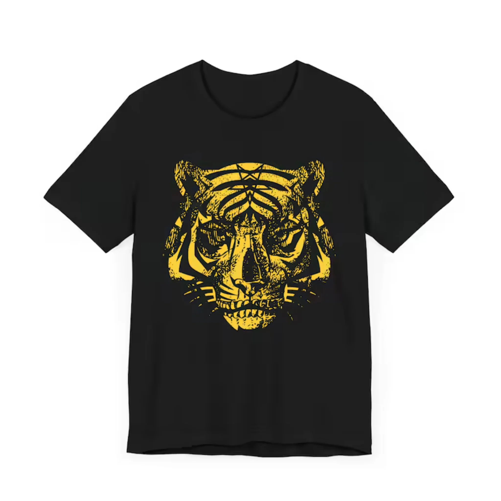 Unisex Vintage Tiger Face Graphic T Shirt Casual Crew Neck Short Sleeve Animal Art Tees Streetwear Daily Tops