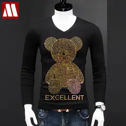 Cool Diamond Man T Shirt Unisex Streetwear Slim Fit Men's Shinny Hot Drilling Tee Shirt Diamond Inlaid Teddy Bear Toy Plus Size