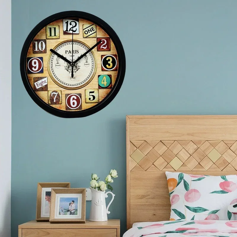 8 بوصة ريترو ستايل ساعة بسيطة ساعة حائط إبداعية كتم الصوت لا يدق على الحائط ساعة معلقة للمنزل والديكور ساعات الحديقة